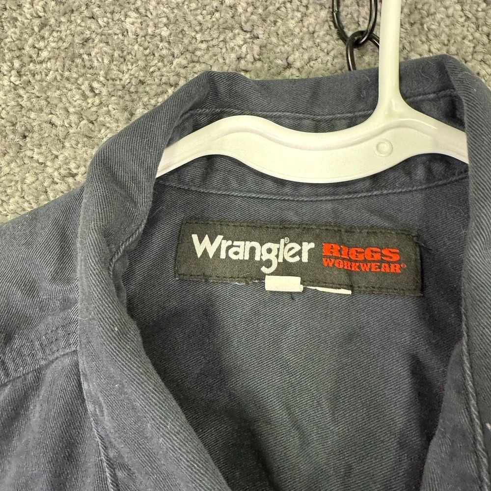Wrangler Riggs Workwear Shirt Mens 2XLT Blue Long Sleeve Button Up Pockets Logo